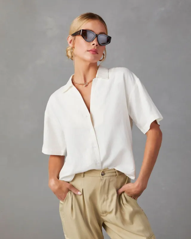 Tofino Short Sleeve Button Up Top - White - FINAL SALE sold by Vici