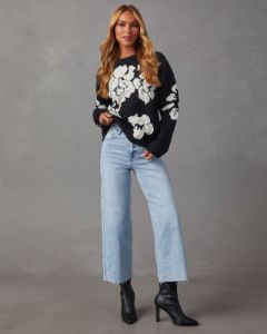 Chic Bouquet Floral Pullover Sweater - Black sold by Vici