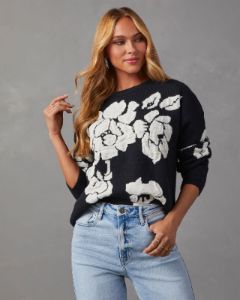 Chic Bouquet Floral Pullover Sweater - Black sold by Vici