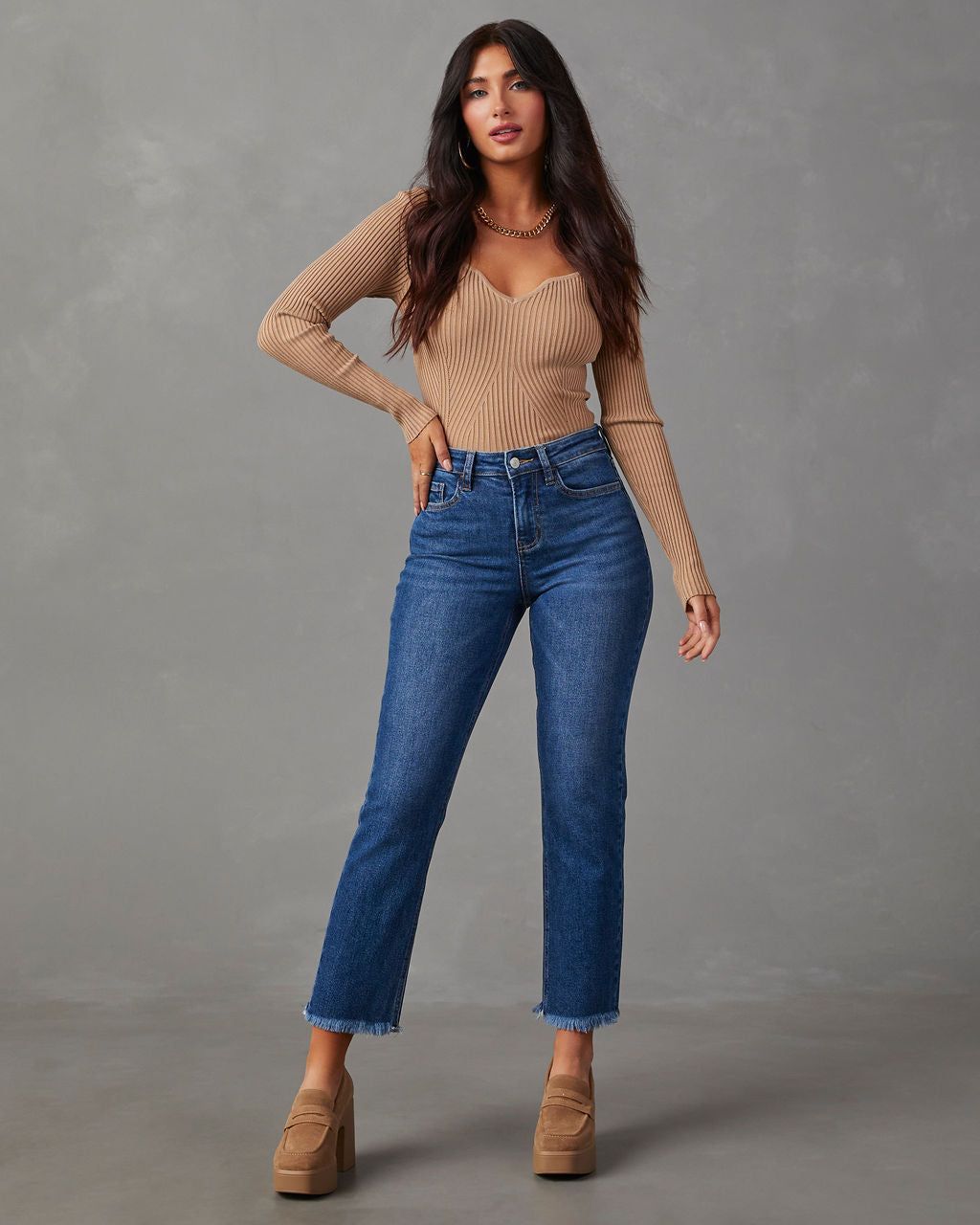 Raley High Rise Straight Leg Jeans - Medium Wash sold by Vici