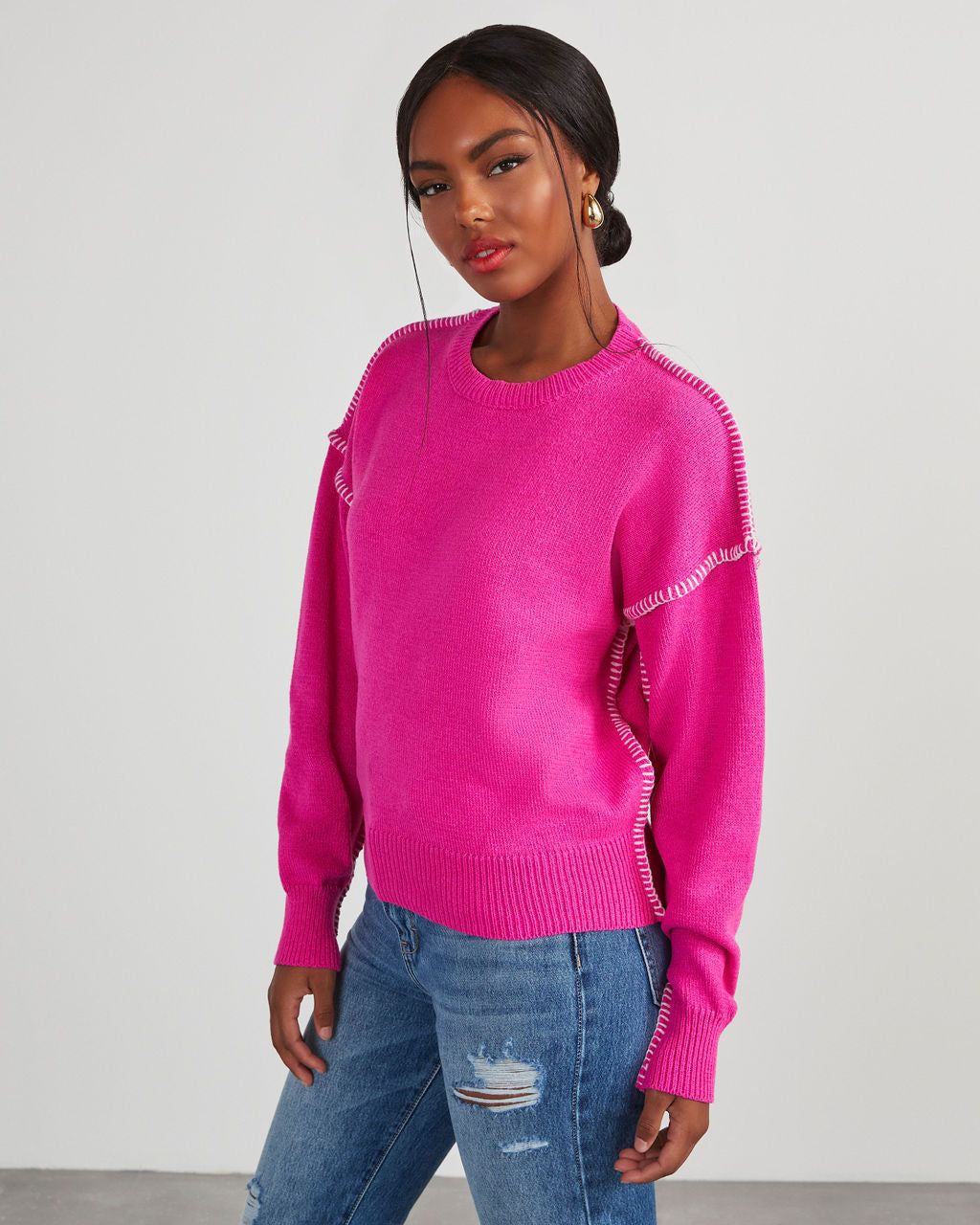 Here For It Knit Pullover Sweater - Fuchsia sold by Vici product image thumbnail 3