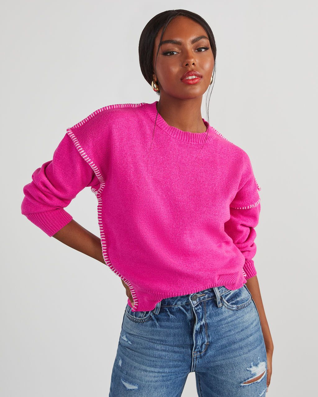 Here For It Knit Pullover Sweater - Fuchsia sold by Vici product image thumbnail 5