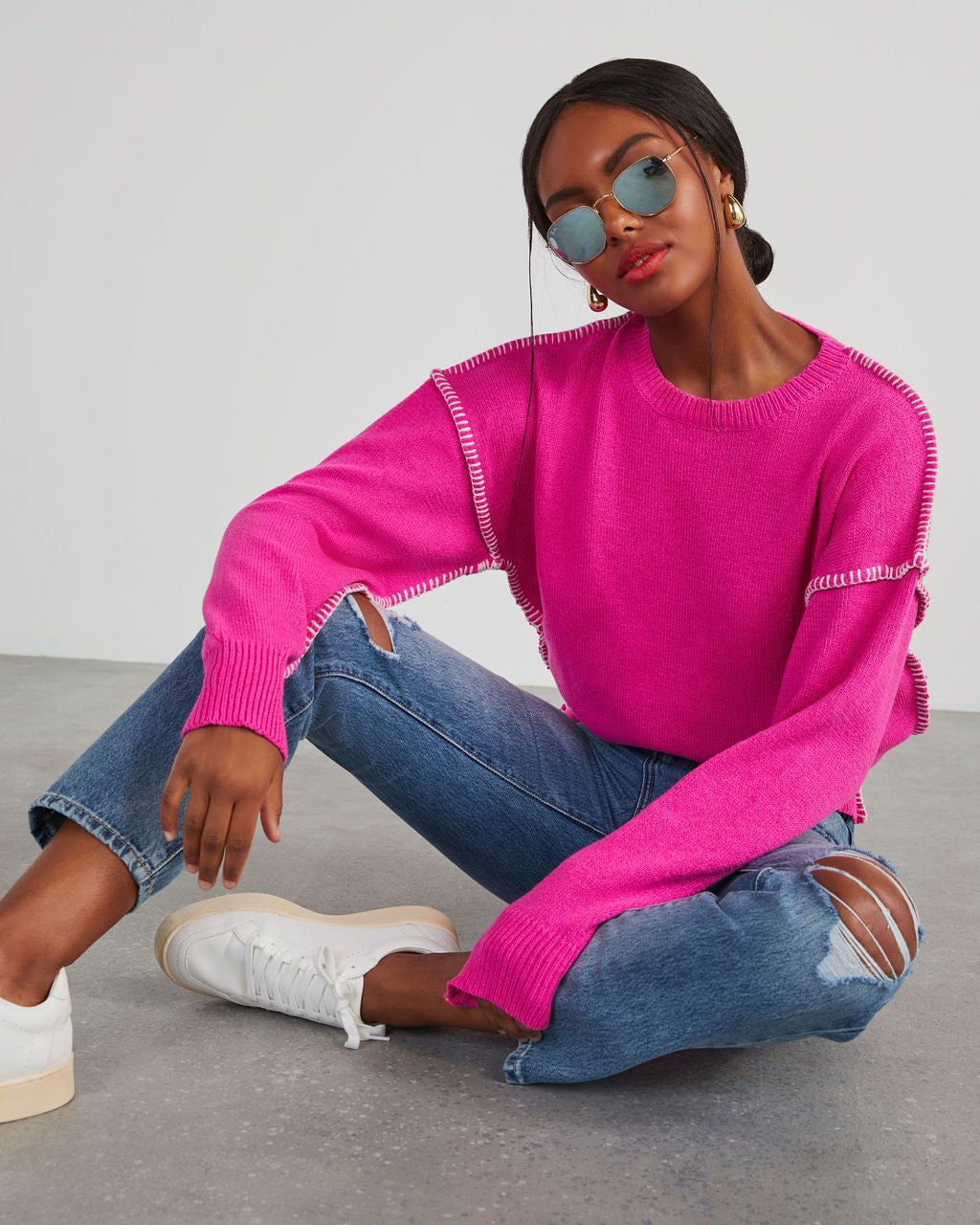 Here For It Knit Pullover Sweater - Fuchsia sold by Vici product image thumbnail 6