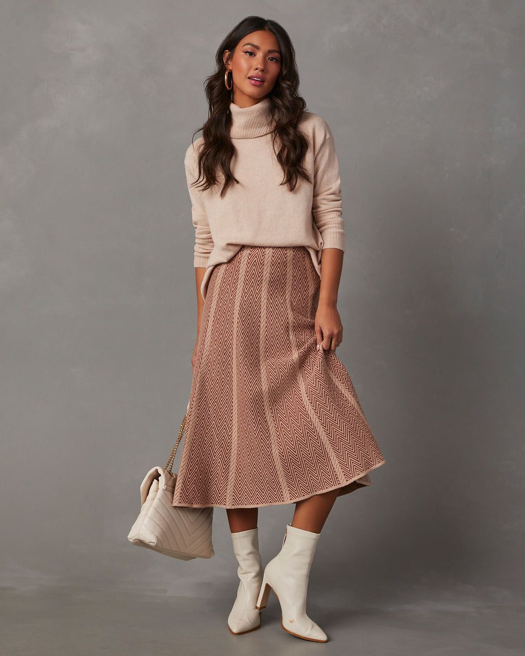 Beacon Striped Knit Midi Skirt - Brown sold by Vici
