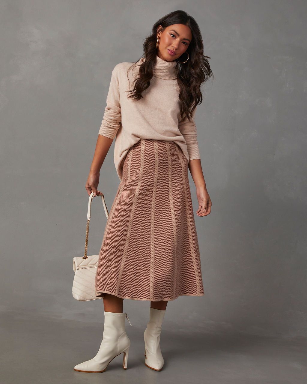 Beacon Striped Knit Midi Skirt - Brown sold by Vici product image thumbnail 6