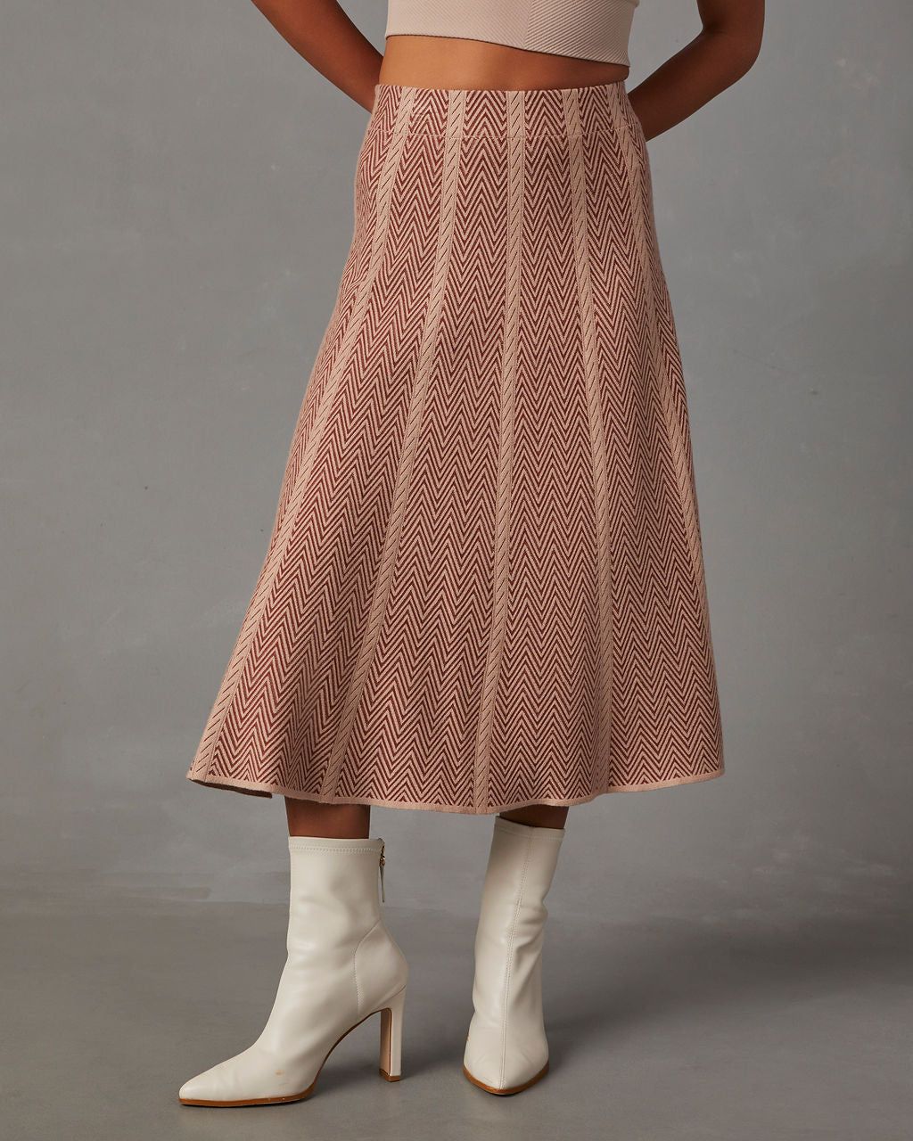 Beacon Striped Knit Midi Skirt - Brown sold by Vici product image thumbnail 2
