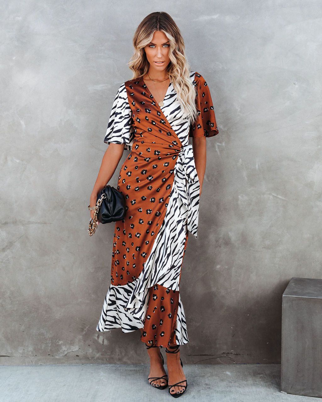 Fierce Satin Mix Print Wrap Maxi Dress - FINAL SALE sold by Vici product image thumbnail 5