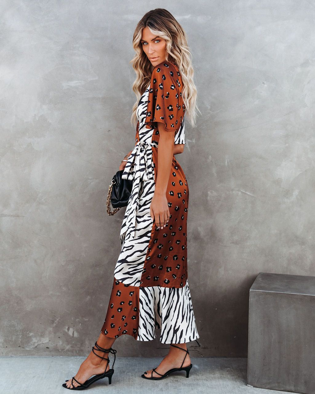 Fierce Satin Mix Print Wrap Maxi Dress - FINAL SALE sold by Vici product image thumbnail 7