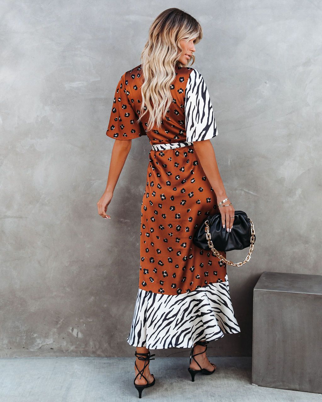Fierce Satin Mix Print Wrap Maxi Dress - FINAL SALE sold by Vici product image thumbnail 2