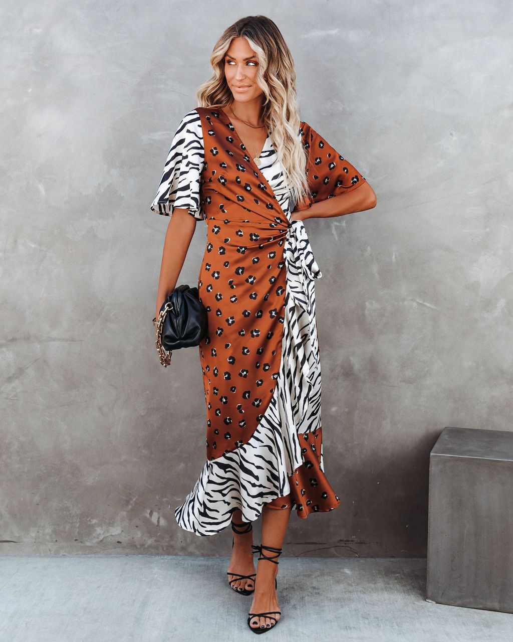 Fierce Satin Mix Print Wrap Maxi Dress - FINAL SALE sold by Vici product image thumbnail 3