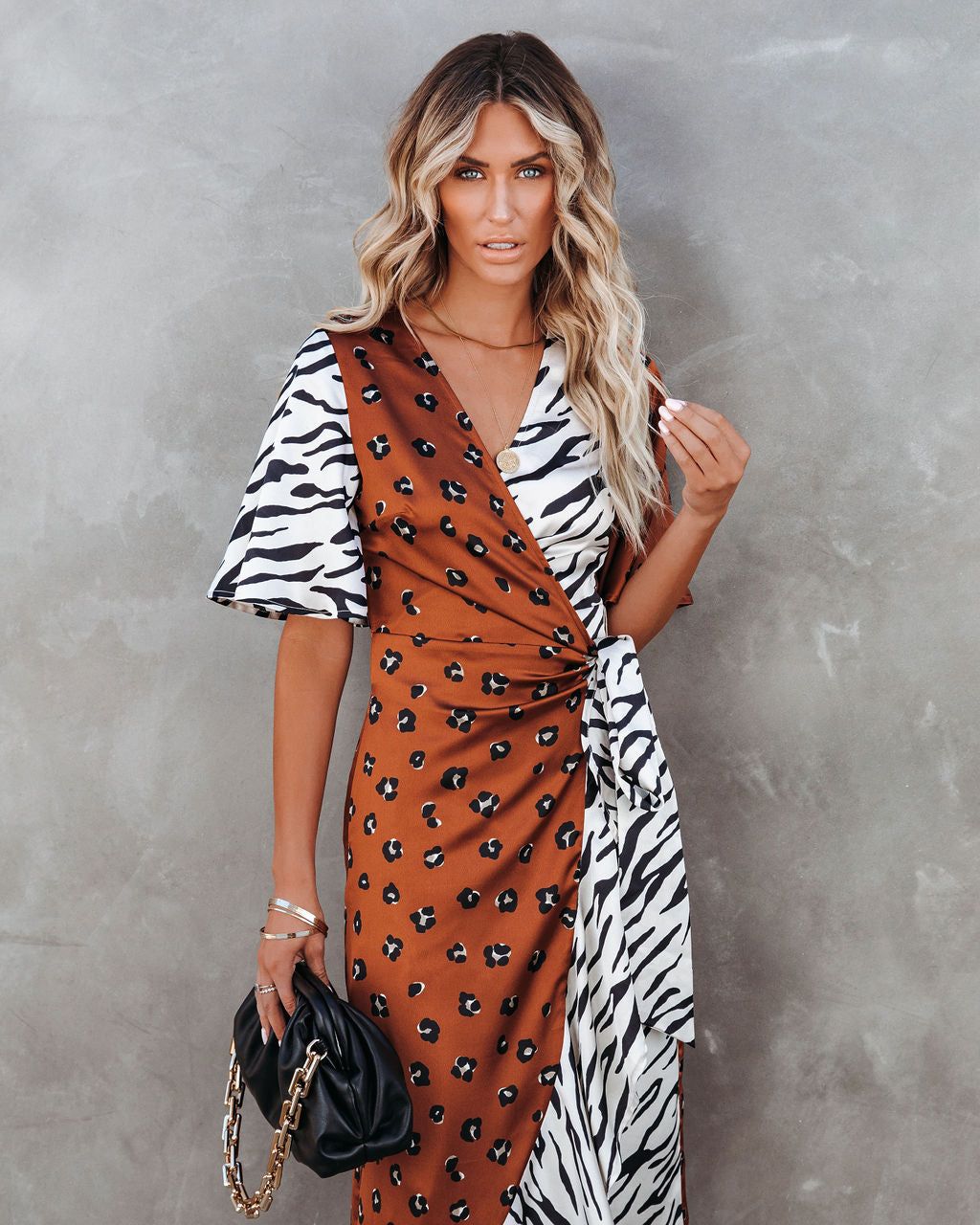 Fierce Satin Mix Print Wrap Maxi Dress - FINAL SALE sold by Vici product image thumbnail 6