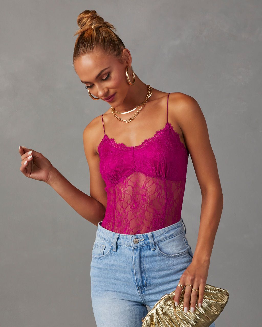 Late Night Lace Bodysuit - Fuchsia sold by Vici product image thumbnail 5