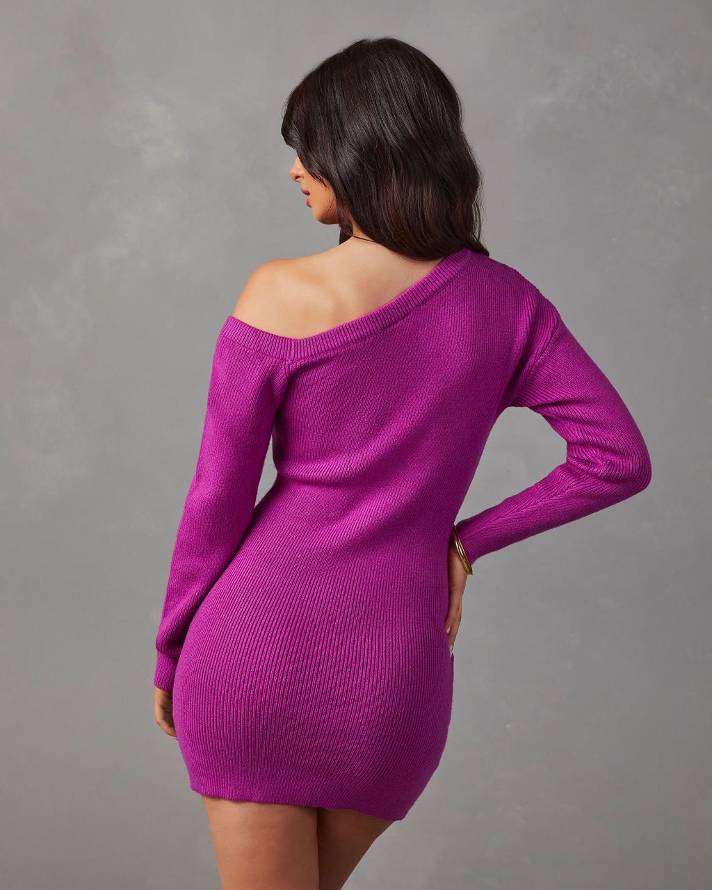 Chelsie One Shoulder Knit Mini Dress - Magenta - SALE sold by Vici product image thumbnail 4