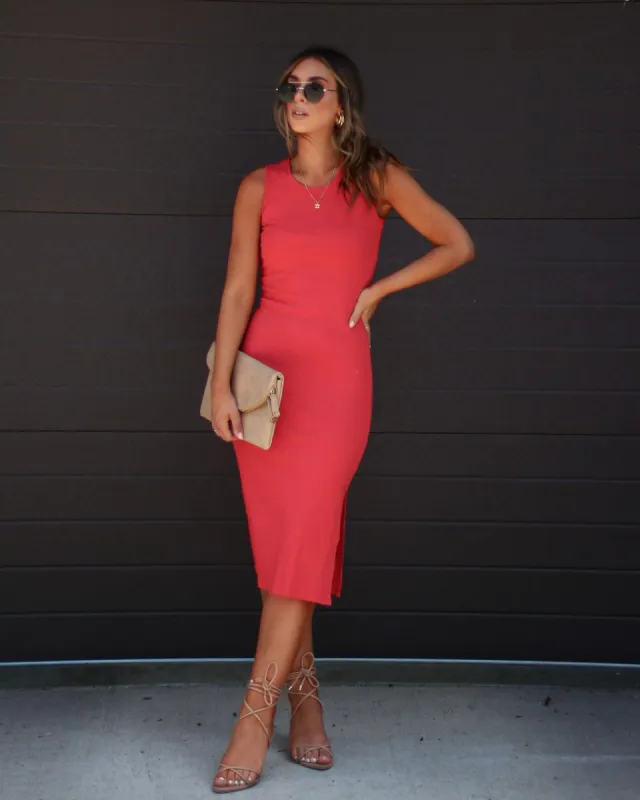 Hillary Ribbed Cotton Blend Midi Dress - Brick - FINAL SALE sold by Vici