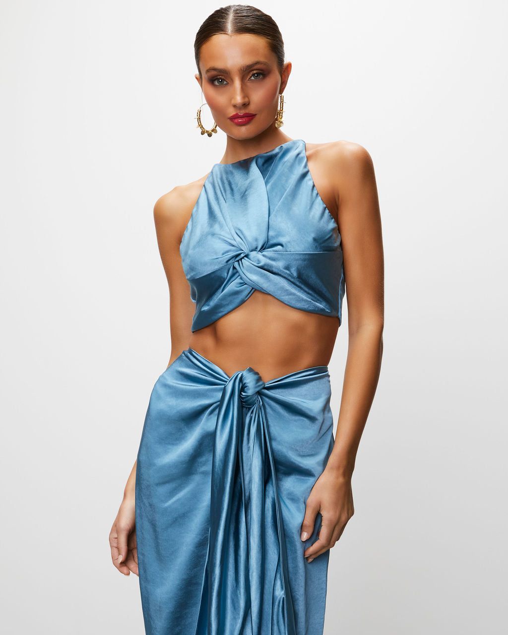Elenora Satin Front Twist Crop Tank - Blue - FINAL SALE sold by Vici