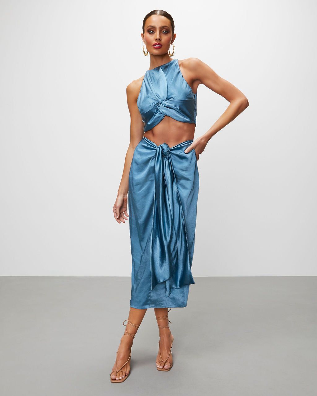 Elenora Satin Front Twist Crop Tank - Blue - FINAL SALE sold by Vici product image thumbnail 6
