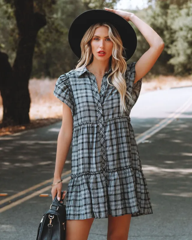 Dooley Plaid Button Down Babydoll Dress - FINAL SALE sold by Vici