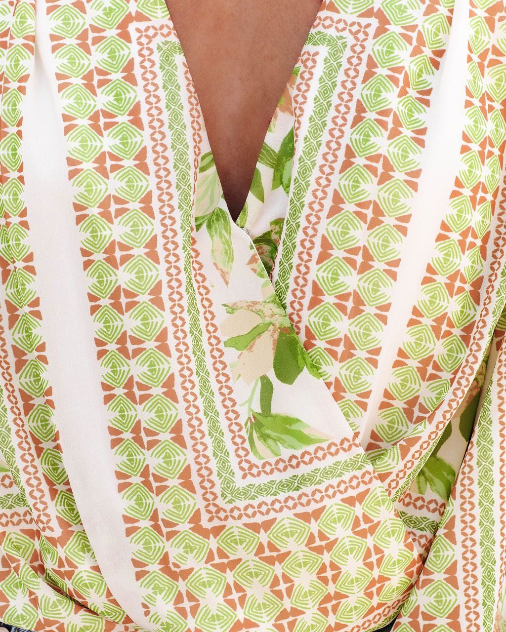 Dayana Printed Drape Bodysuit - Ivory Green - FINAL SALE sold by Vici product image thumbnail 4