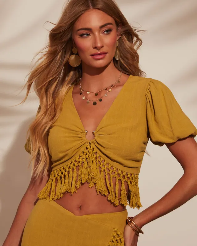 Madrid Tango Fringe Short Sleeve Crop Top sold by Vici