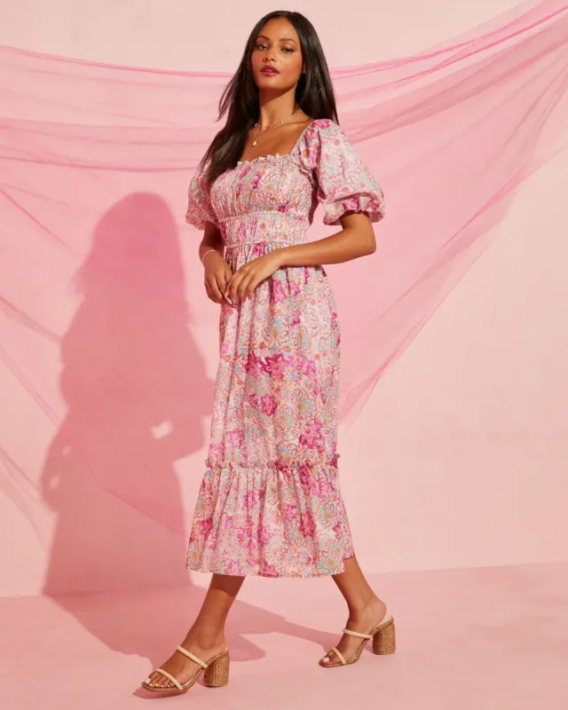 Garden Party Cotton Puff Sleeve Midi Dress - FINAL SALE sold by Vici