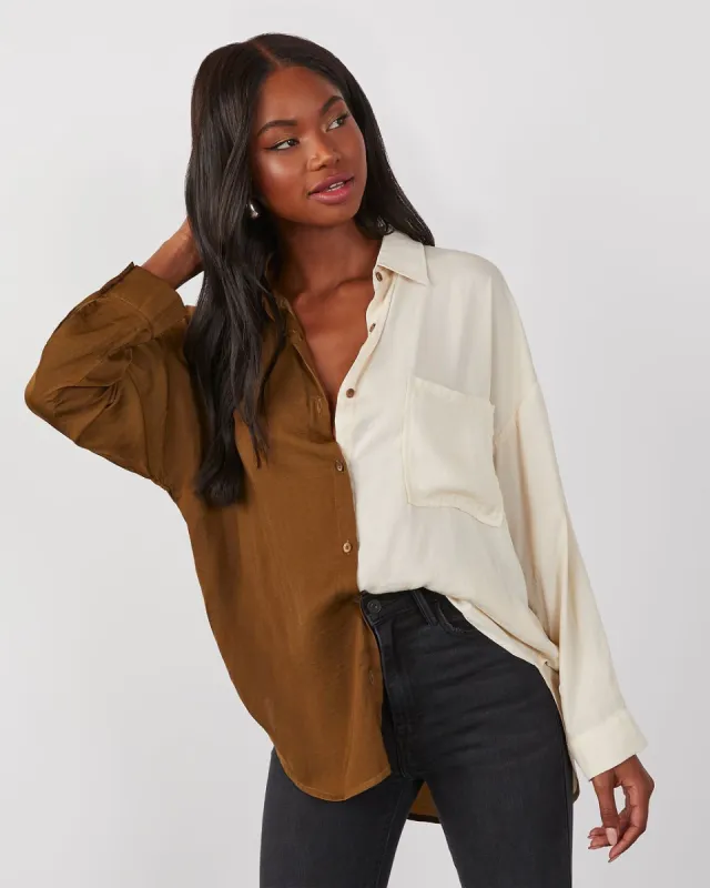 Bridgette Colorblock Satin Button Down Top sold by Vici