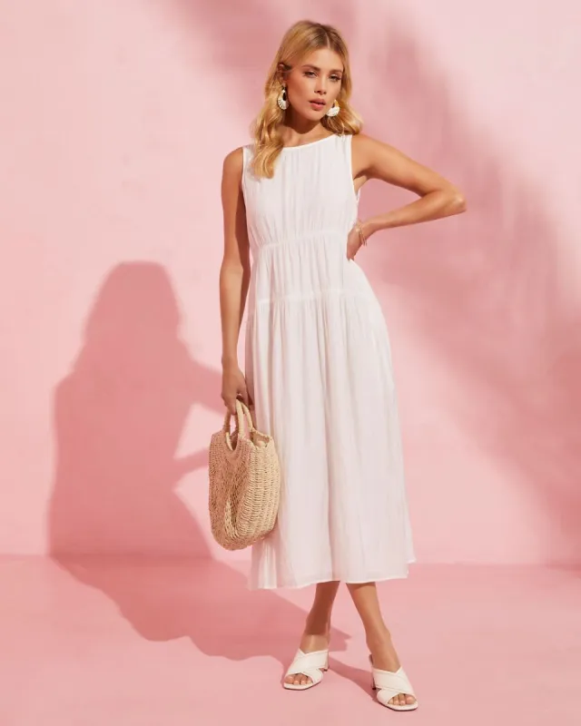 Lunch Date Sleeveless Pocketed Midi Dress - White - FINAL SALE sold by Vici