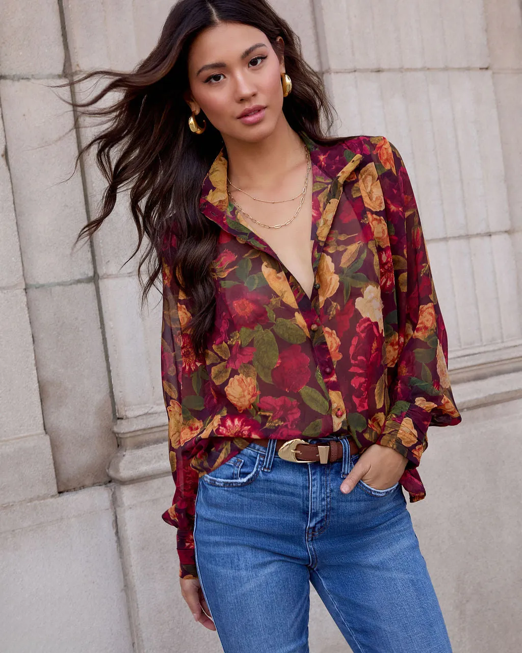 Sweet Maple Floral Mock Neck Blouse sold by Vici
