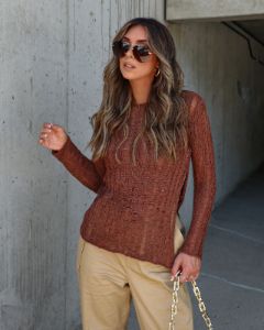 Pauline Stretch Open Knit Sweater - Brown sold by Vici