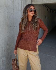 Pauline Stretch Open Knit Sweater - Brown sold by Vici