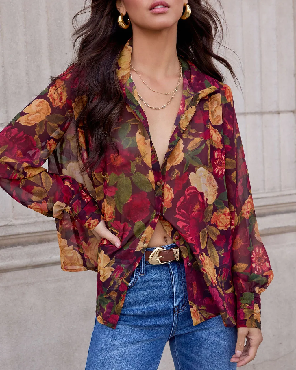 Sweet Maple Floral Mock Neck Blouse sold by Vici product image thumbnail 3