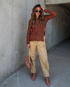Pauline Stretch Open Knit Sweater - Brown sold by Vici