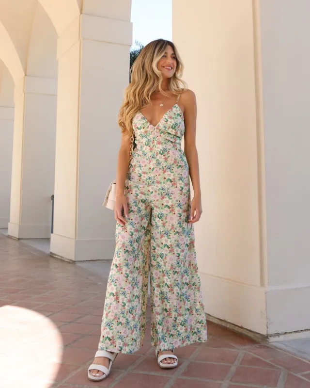 Chasing Dreams Floral Cotton Blend Wide Leg Jumpsuit sold by Vici
