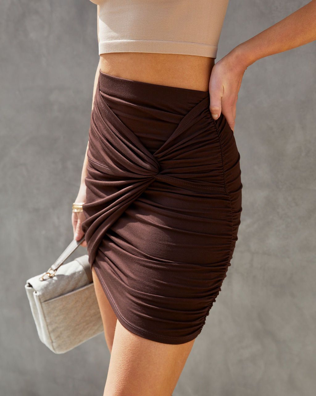Jamie Ruched Twisted Front Mini Skirt sold by Vici product image thumbnail 7