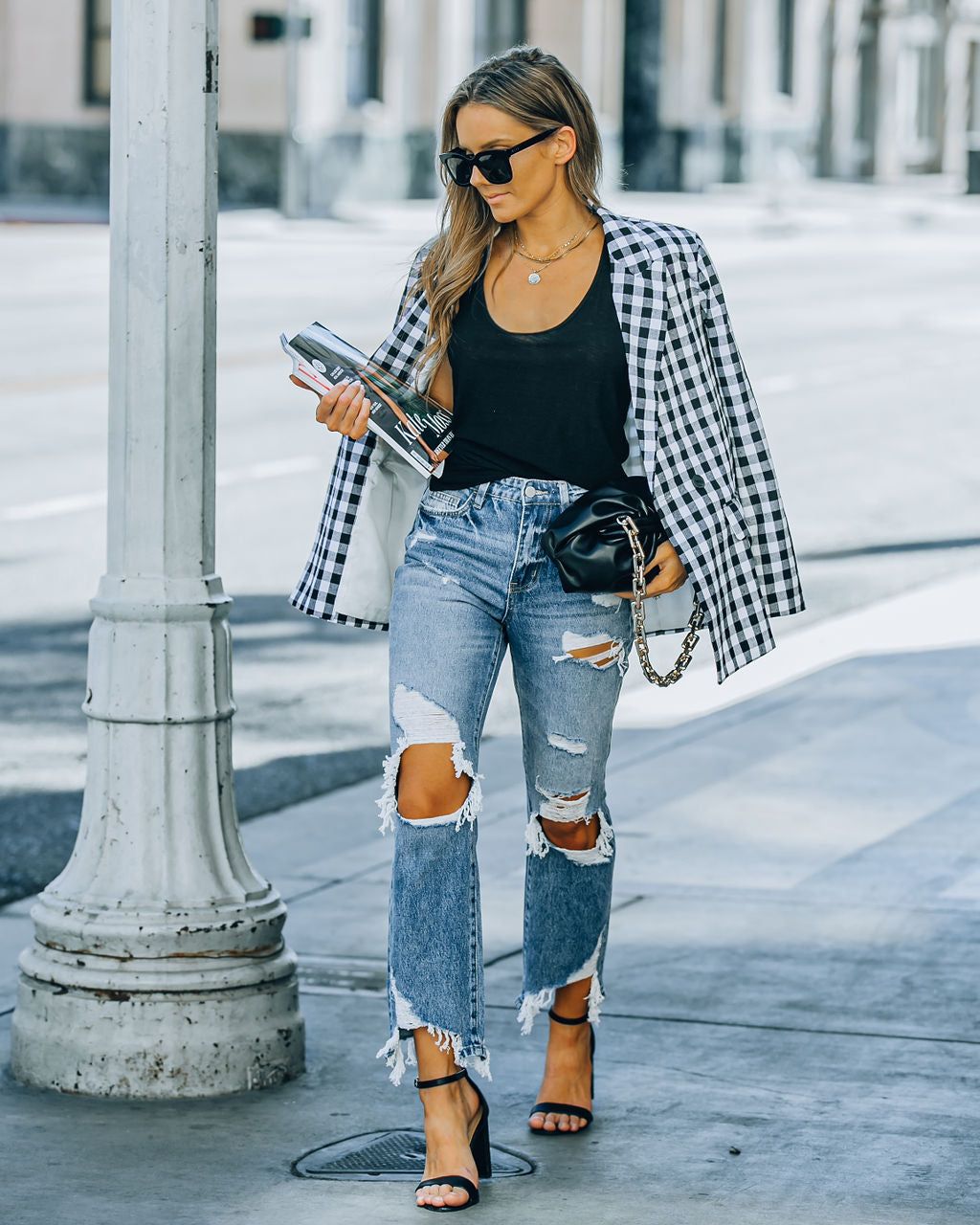 Enzo High Rise Distressed Straight Leg Denim - FINAL SALE sold by Vici