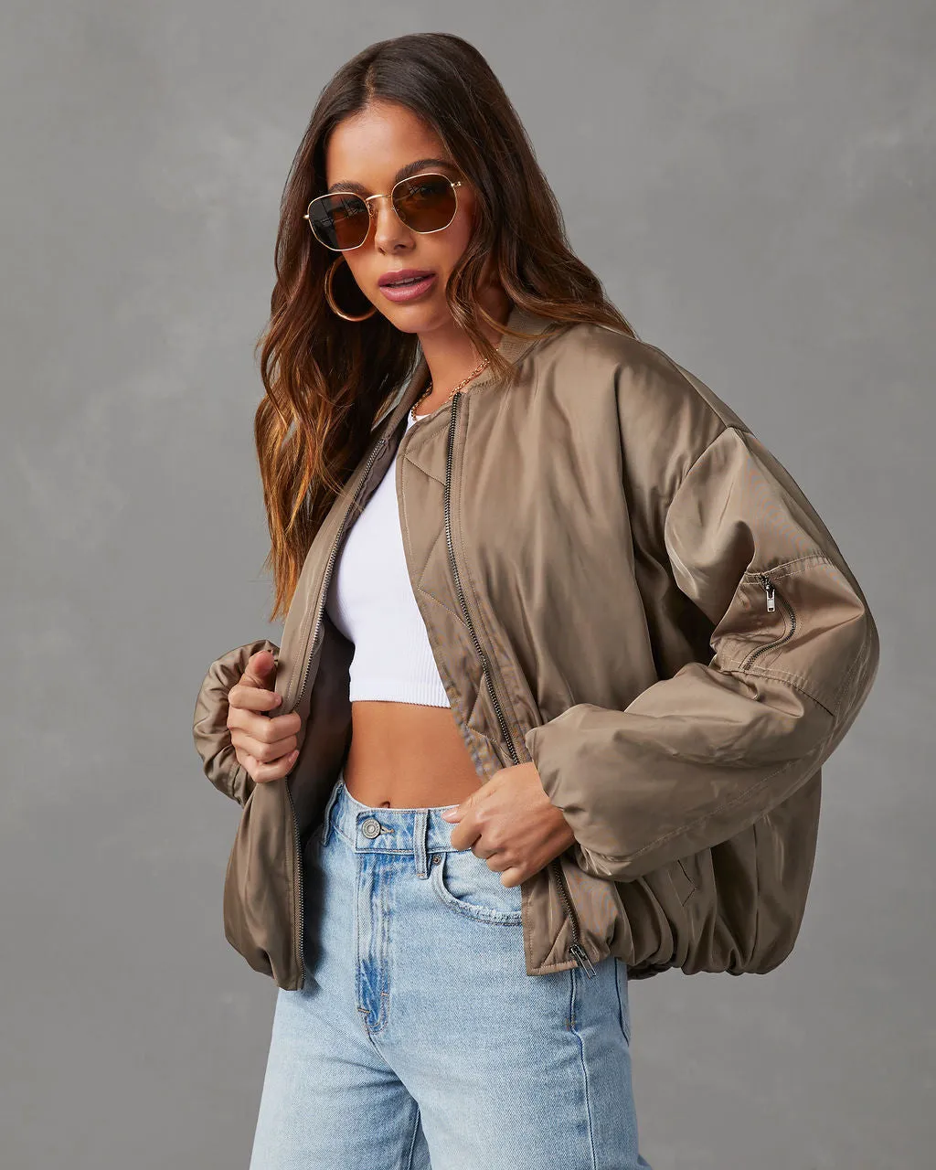 Mckenna Oversized Bomber Jacket sold by Vici