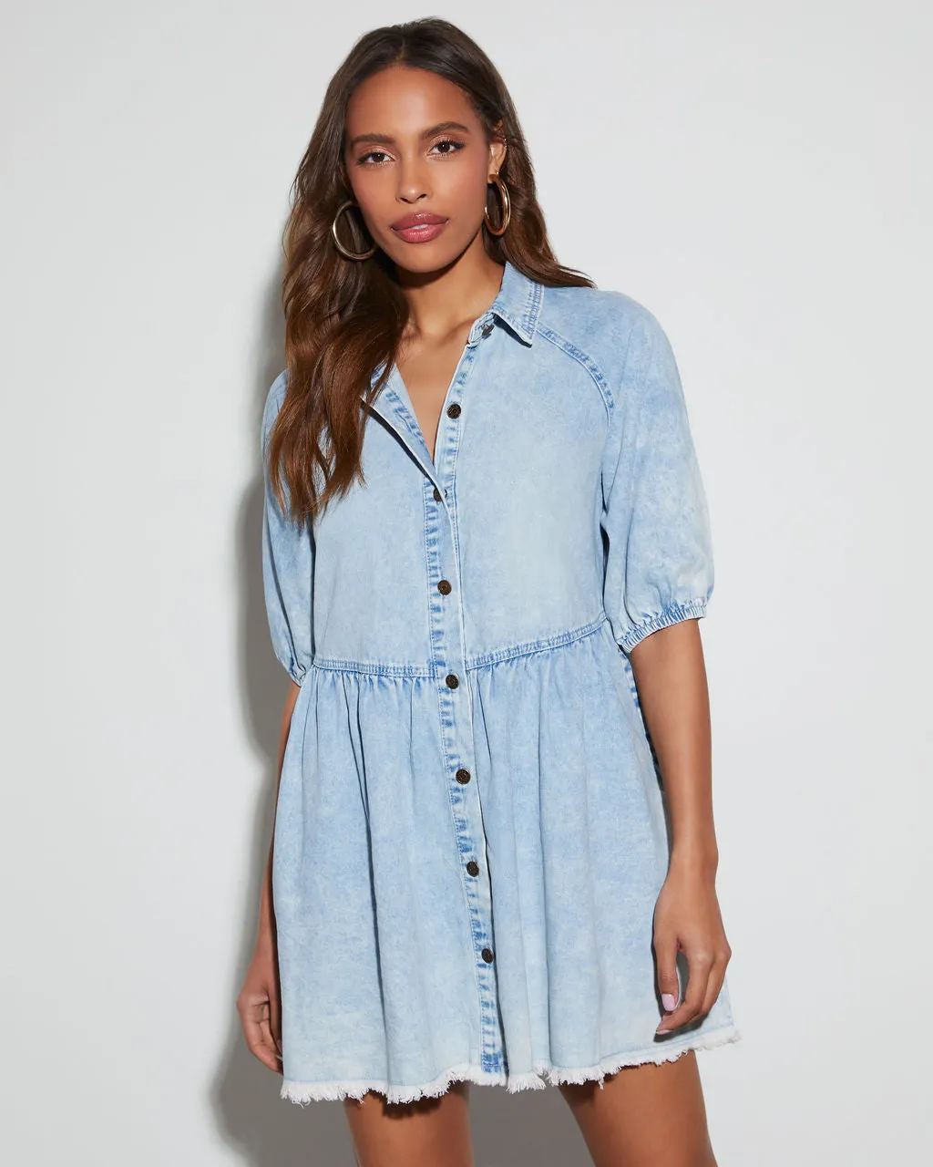 Hattie Short Sleeve Denim Mini Dress sold by Vici product image thumbnail 2