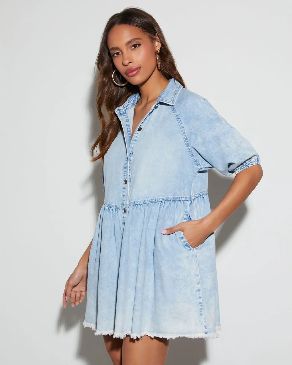 Hattie Short Sleeve Denim Mini Dress sold by Vici product image thumbnail 4