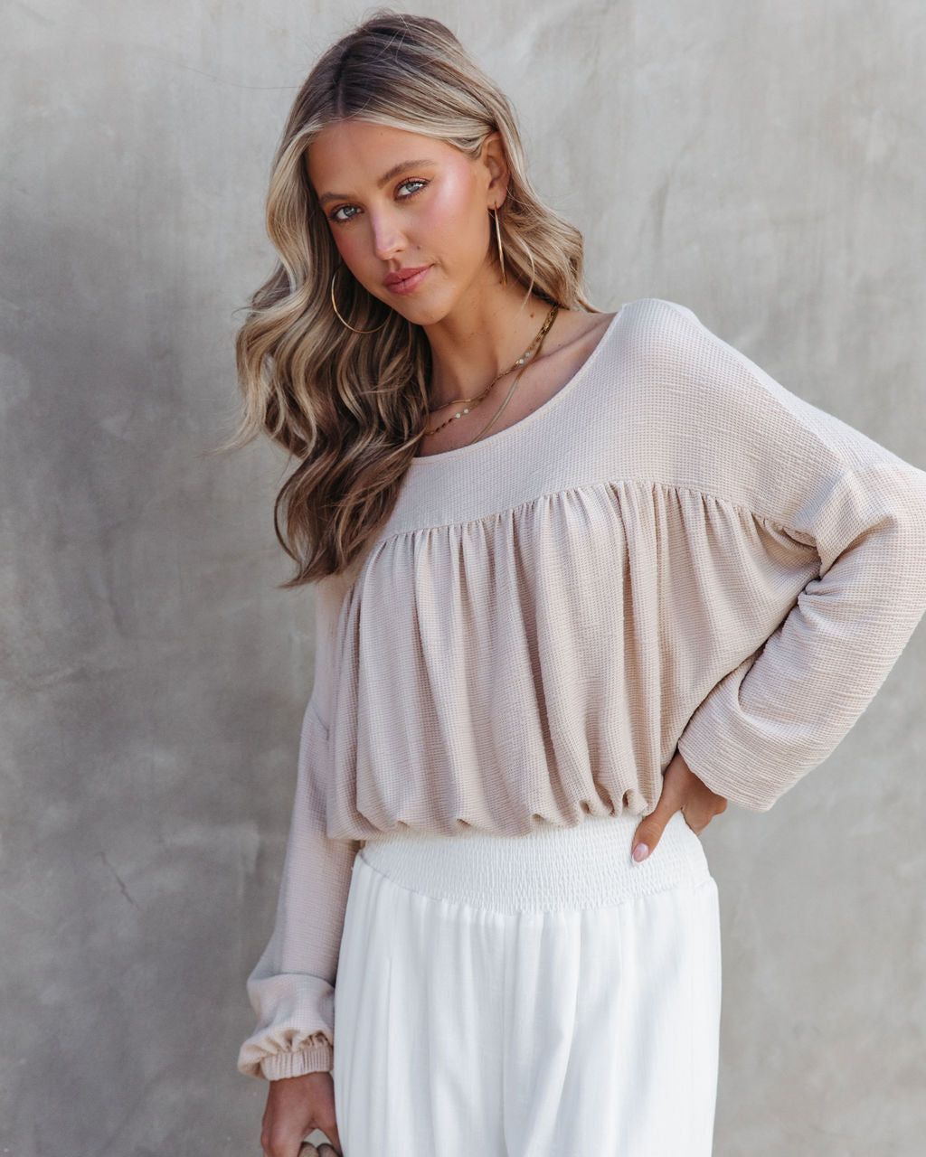 Adina Textured Long Sleeve Top - Taupe - FINAL SALE sold by Vici product image thumbnail 4