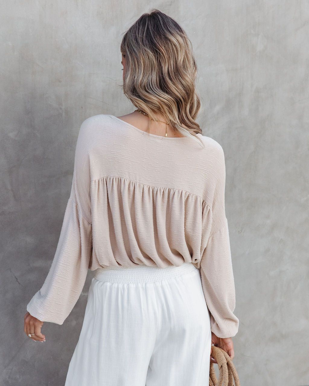 Adina Textured Long Sleeve Top - Taupe - FINAL SALE sold by Vici product image thumbnail 2