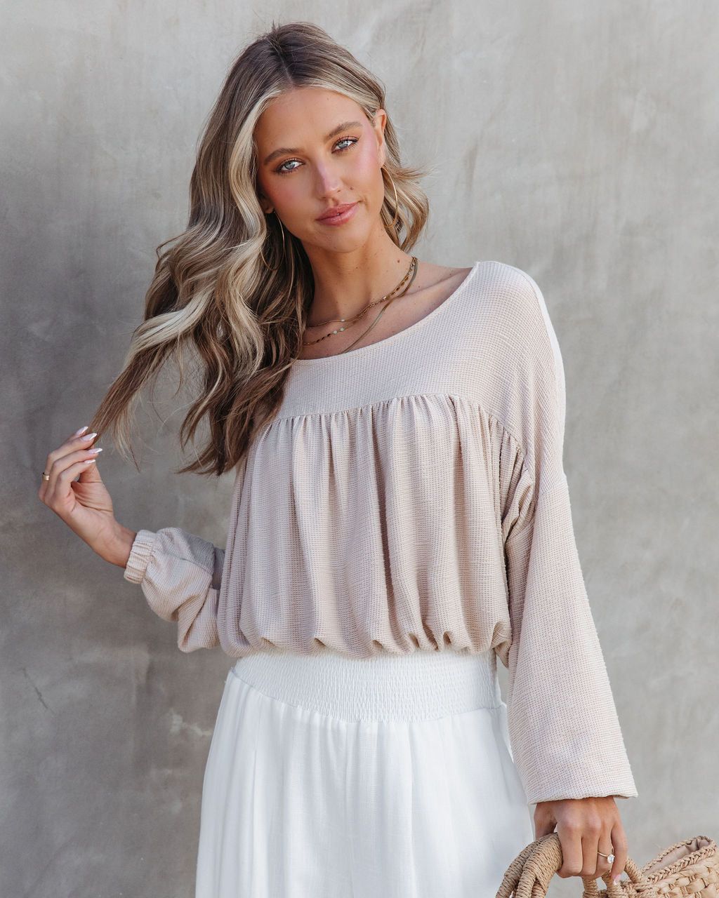 Adina Textured Long Sleeve Top - Taupe - FINAL SALE sold by Vici product image thumbnail 6