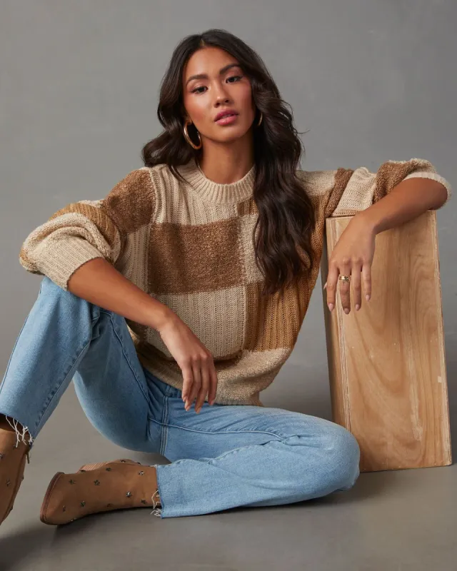 Truffle Tones Checkered Knit Sweater - Taupe/Mocha sold by Vici