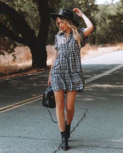 Dooley Plaid Button Down Babydoll Dress - FINAL SALE sold by Vici