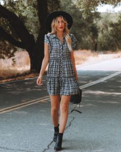 Dooley Plaid Button Down Babydoll Dress - FINAL SALE sold by Vici
