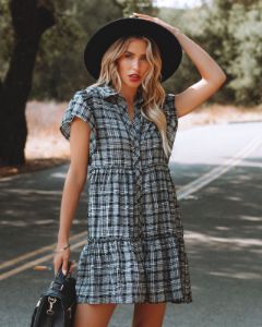 Dooley Plaid Button Down Babydoll Dress - FINAL SALE sold by Vici