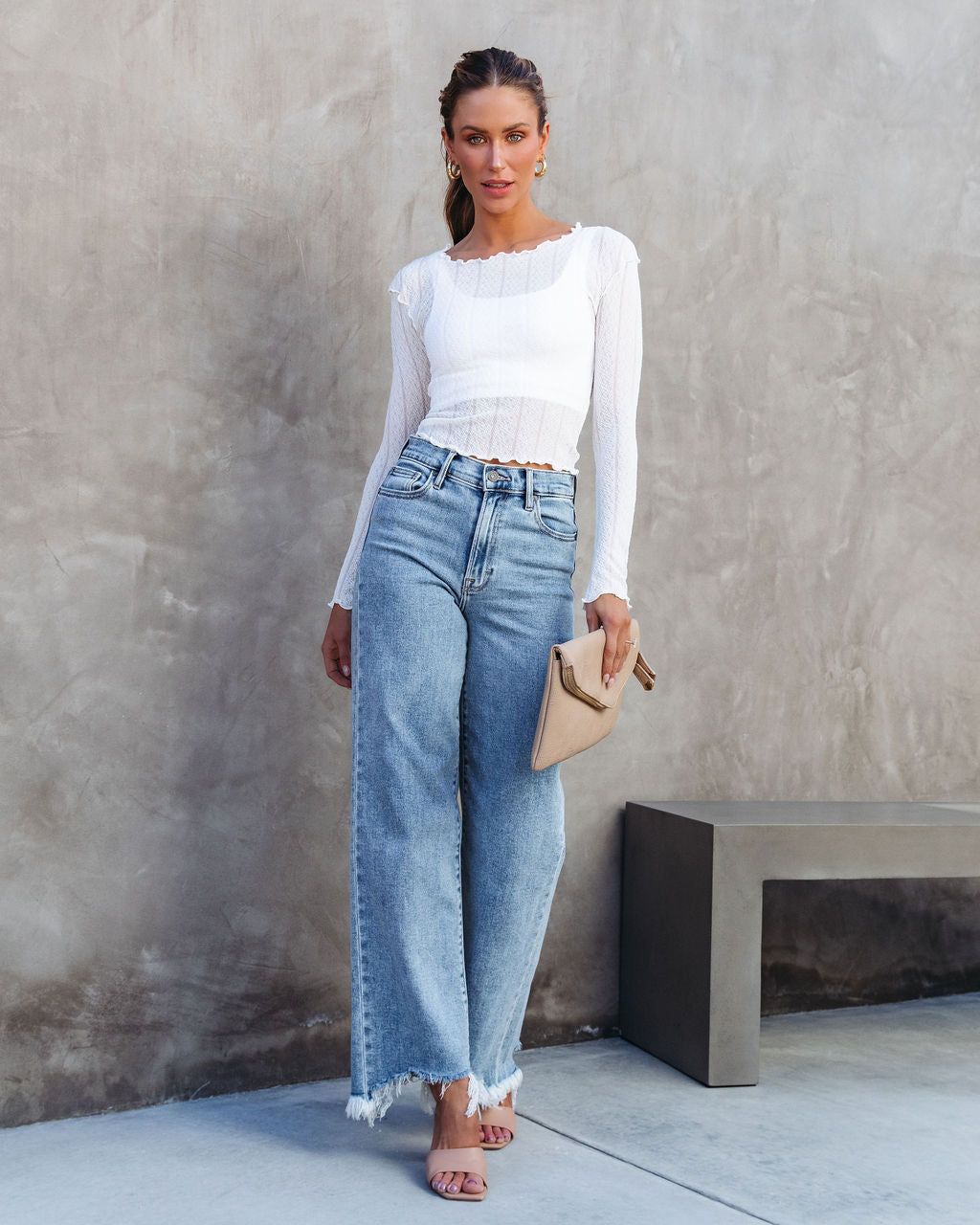 Wilder Sheer Lettuce Trim Top - White - FINAL SALE sold by Vici product image thumbnail 3