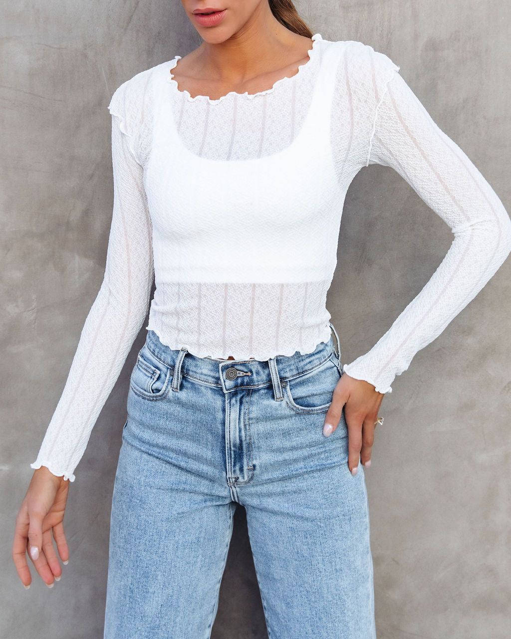 Wilder Sheer Lettuce Trim Top - White - FINAL SALE sold by Vici product image thumbnail 2