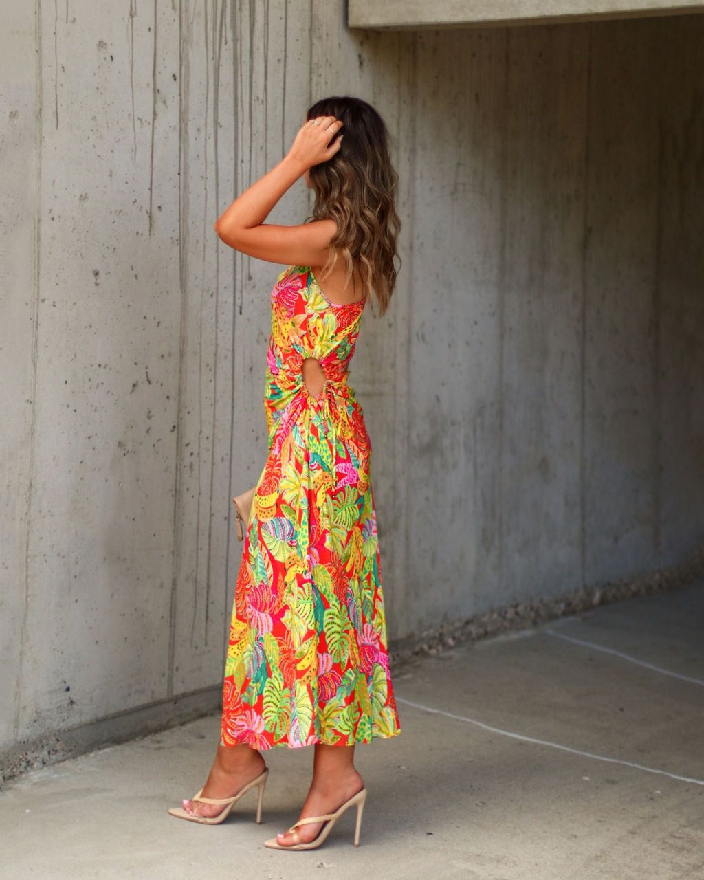 Eliana Cutout Tropical Slip Midi Dress - Orange/ Multi - FINAL SALE sold by Vici product image thumbnail 4