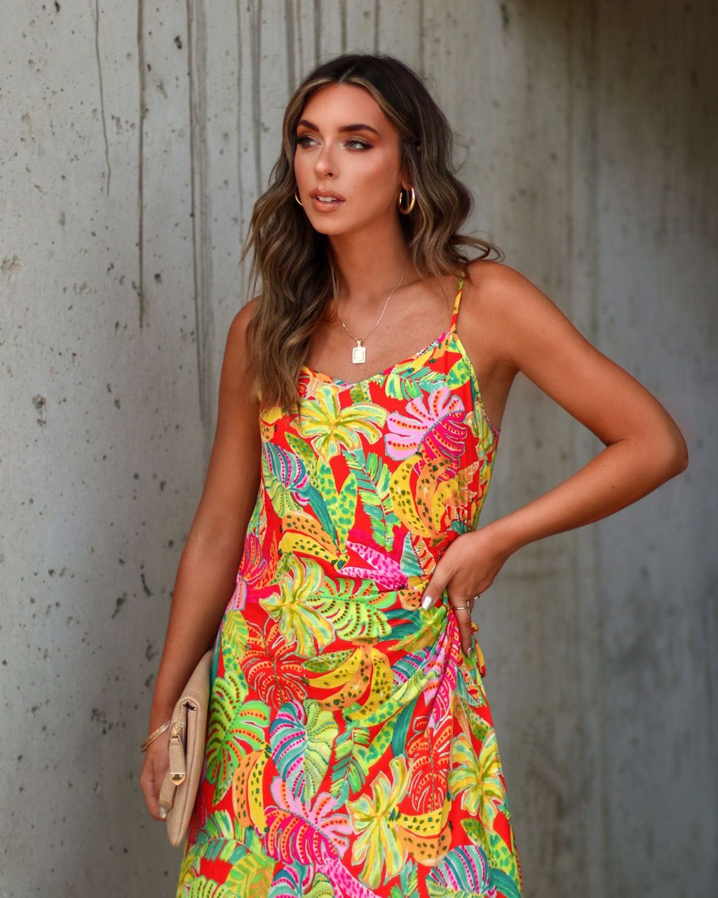 Eliana Cutout Tropical Slip Midi Dress - Orange/ Multi - FINAL SALE sold by Vici product image thumbnail 5