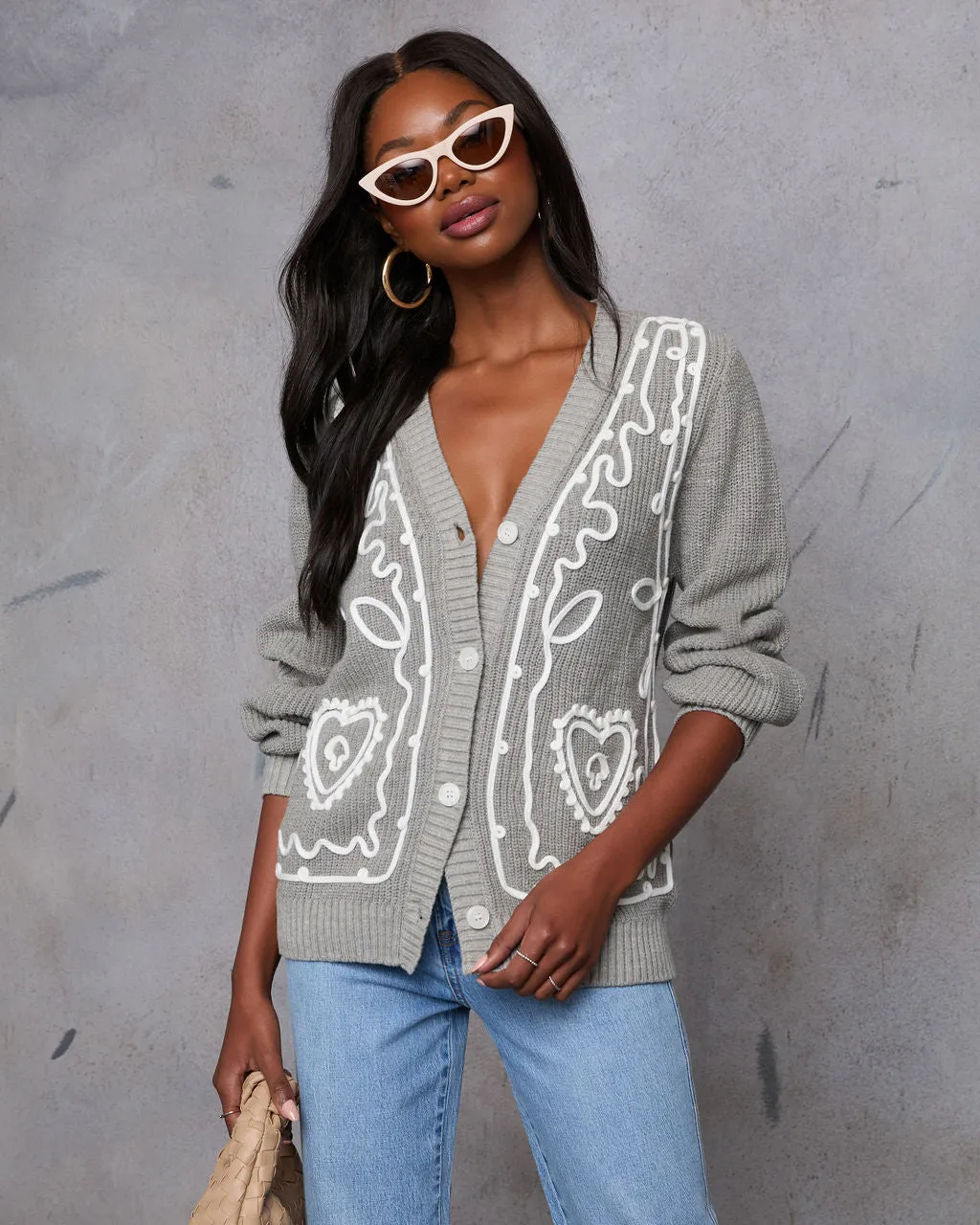 Autumn Embrace Embroidered Contrast Cardigan sold by Vici
