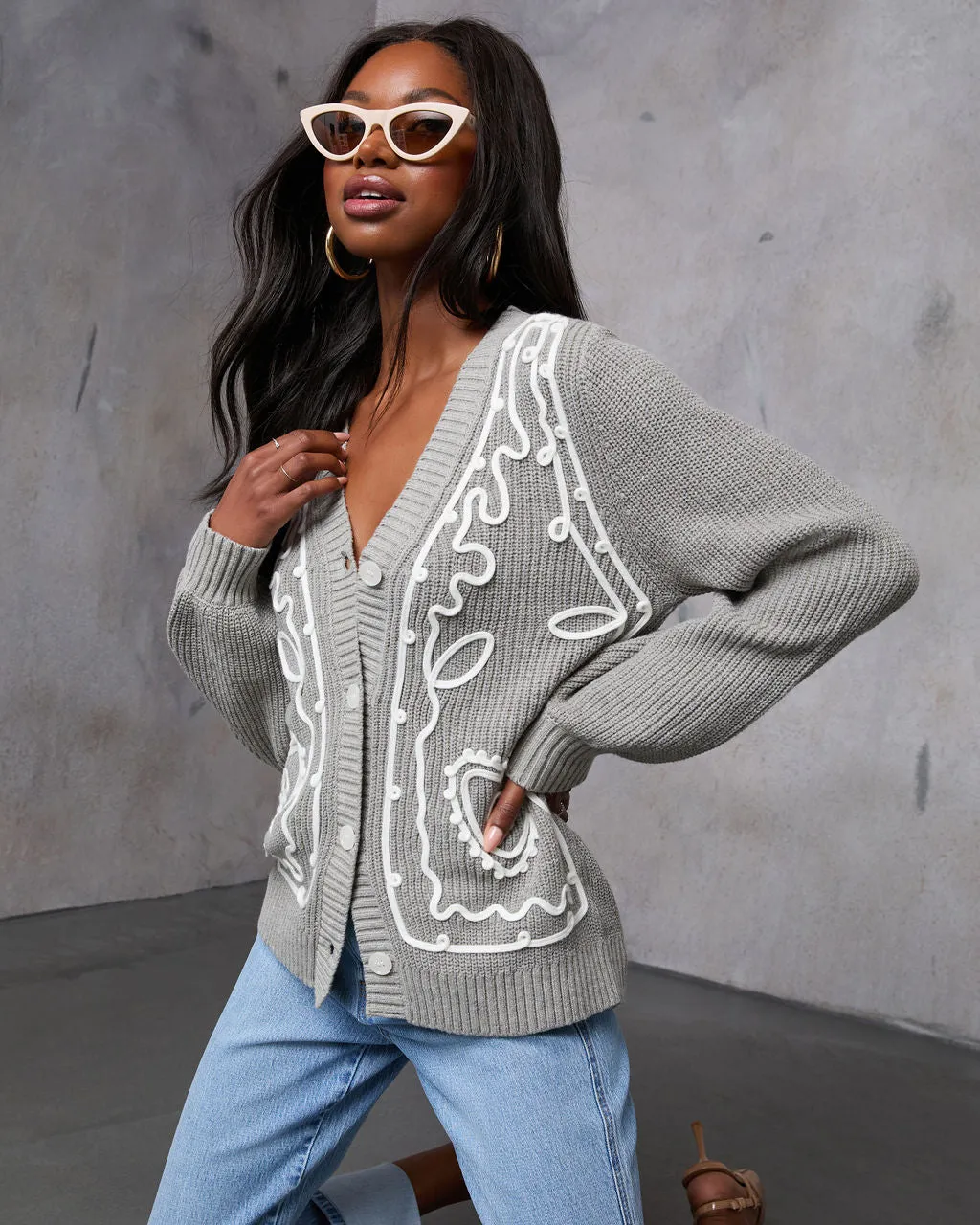 Autumn Embrace Embroidered Contrast Cardigan sold by Vici product image thumbnail 3